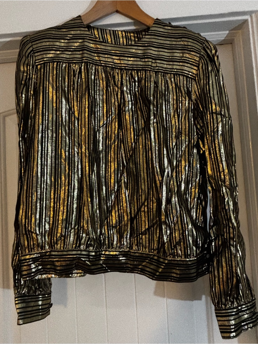 Metallic Gold and Black Striped Long-Sleeve Women’s Top